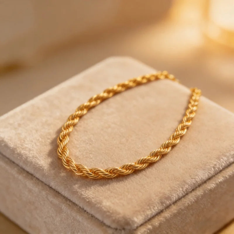 Andara 925 Sterling Silver 18K Gold Plated 4MM Twisted Rope Necklace | Unisex Fashion Chain