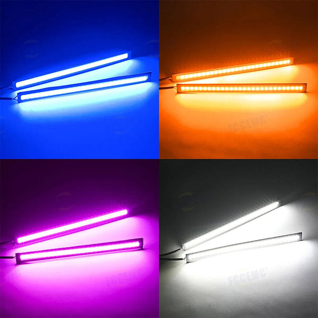 2pcs Ultra Thin LED Car COB Daytime Running Lights | Waterproof 12V Ambient Lamp Bar