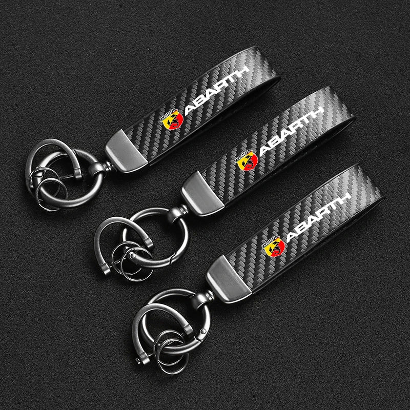 Fashion Carbon Fiber Car Keychain | Microfiber Leather Key Ring for FIAT Models