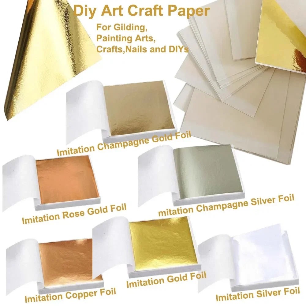 Imitation Gold Leaf Sheets for Crafts | 100pcs Metallic Foil Paper