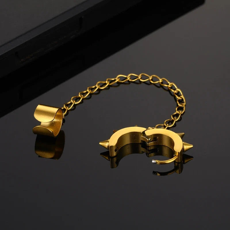 Fashion Punk Cross Pendant Clip Earring | Unisex Metal Chain Tassel Ear Cuff