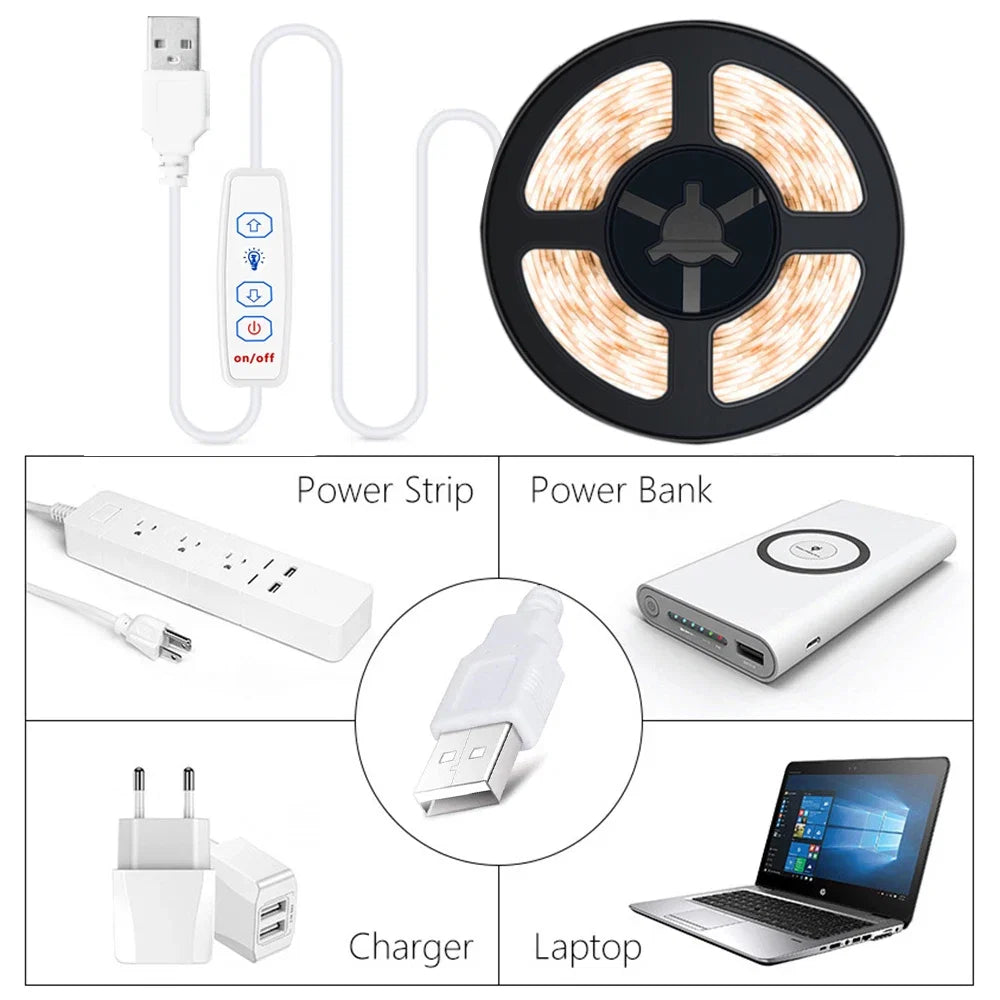 USB 5V COB LED Strip Lights | Dimmable 320 LEDs/m Flexible Strip for Kitchen Cabinet Mirror Bedroom