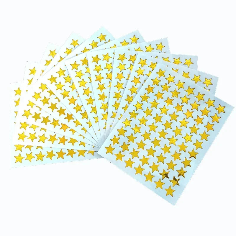 Gold Star Sticker Set for Teachers and Class Rewards | 10 Sheets of Five Pointed Star Stickers