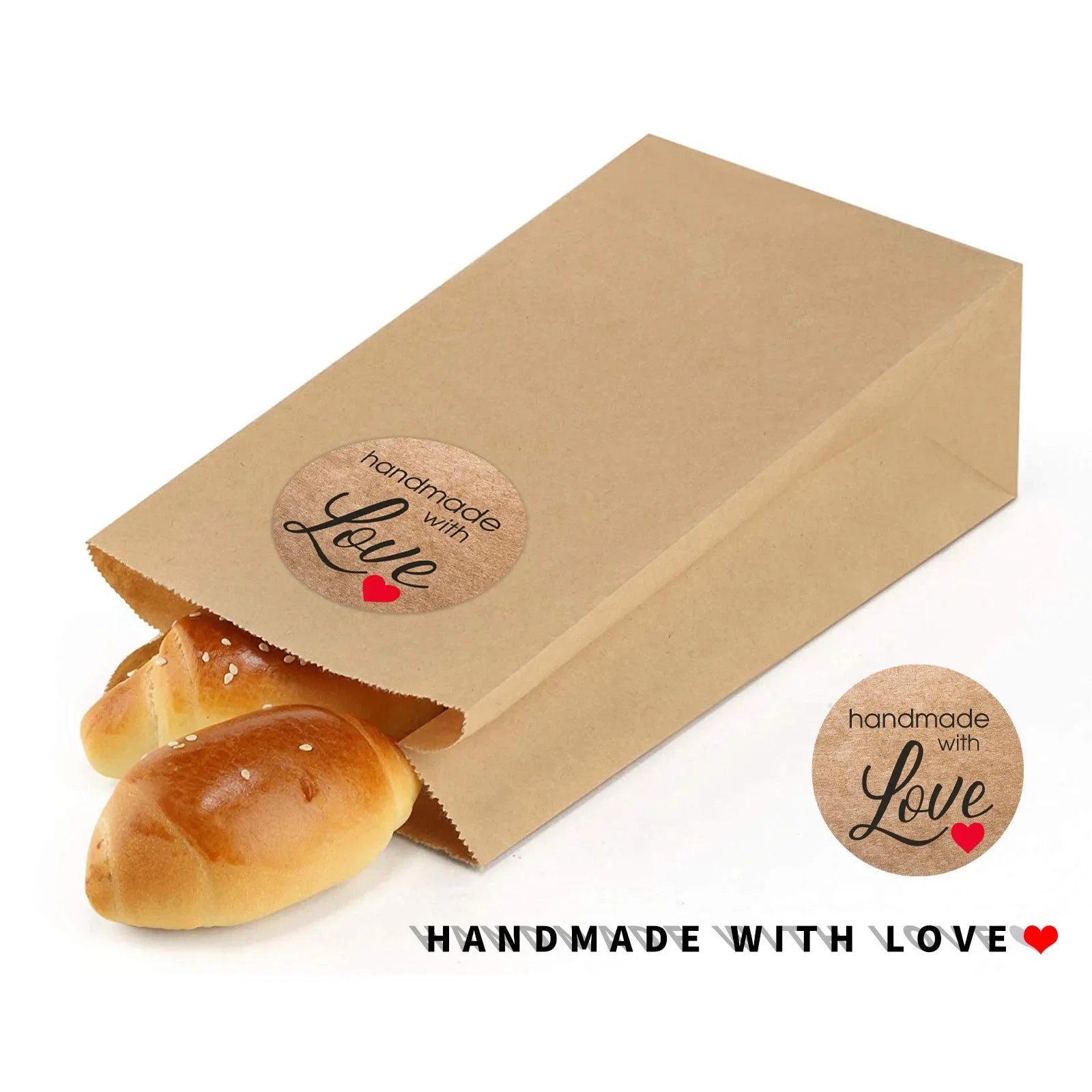 Vintage Kraft Paper Stickers | Handmade With Love Thank You Labels for Packaging and Gifts