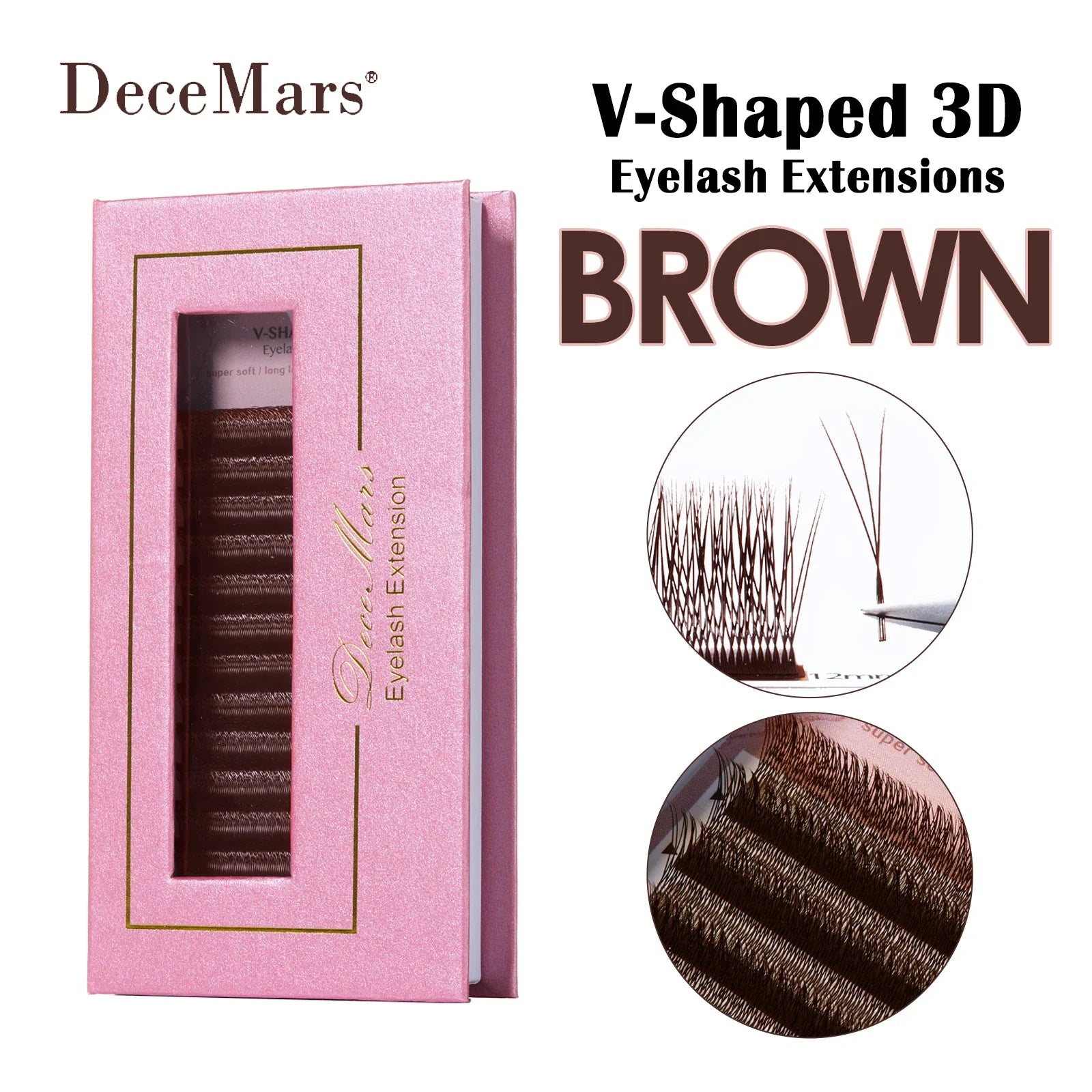 V-Shaped 3D Brown Eyelash Extensions | 12 Rows Professional Lash Tray