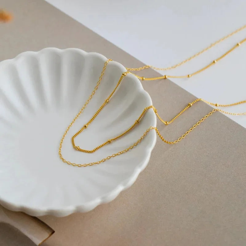 Dainty Gold Layered Bead Chain Necklace | Stainless Steel Star Pendant Jewelry