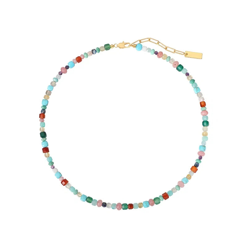 Imitate Colorful Natural Stone Beaded Necklace | Women's Sweet Fashion Jewelry Set with Pendant