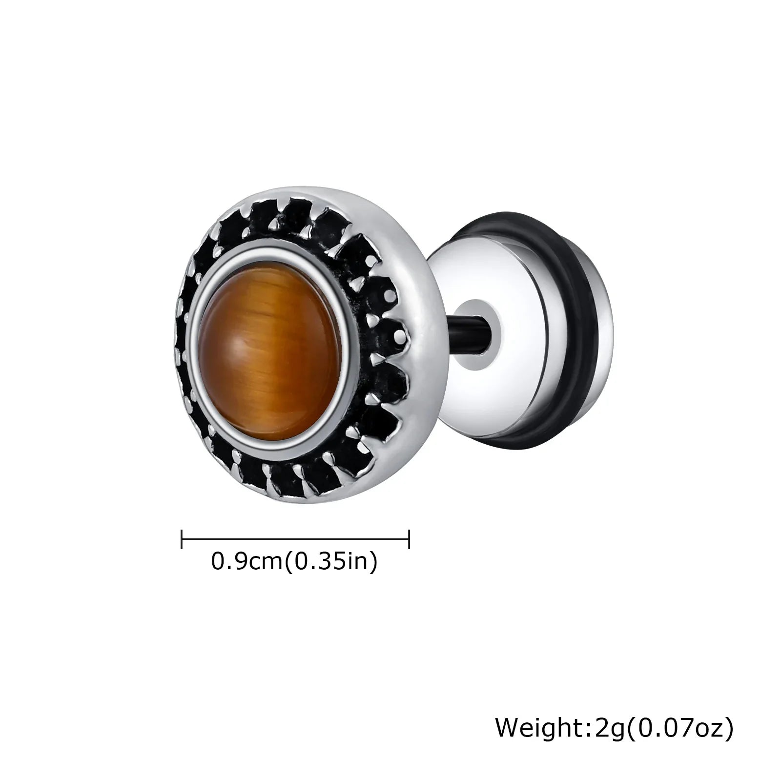 Men's Tiger Eye Stone Stud Earrings | Natural Gemstone Punk Earrings for Men