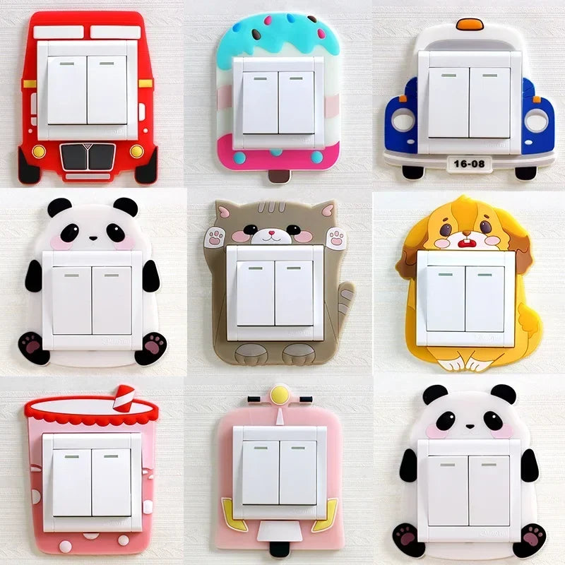 Luminous Silicone Switch Cover | Kawaii Cartoon Animal 3D Sticker for Kids Room