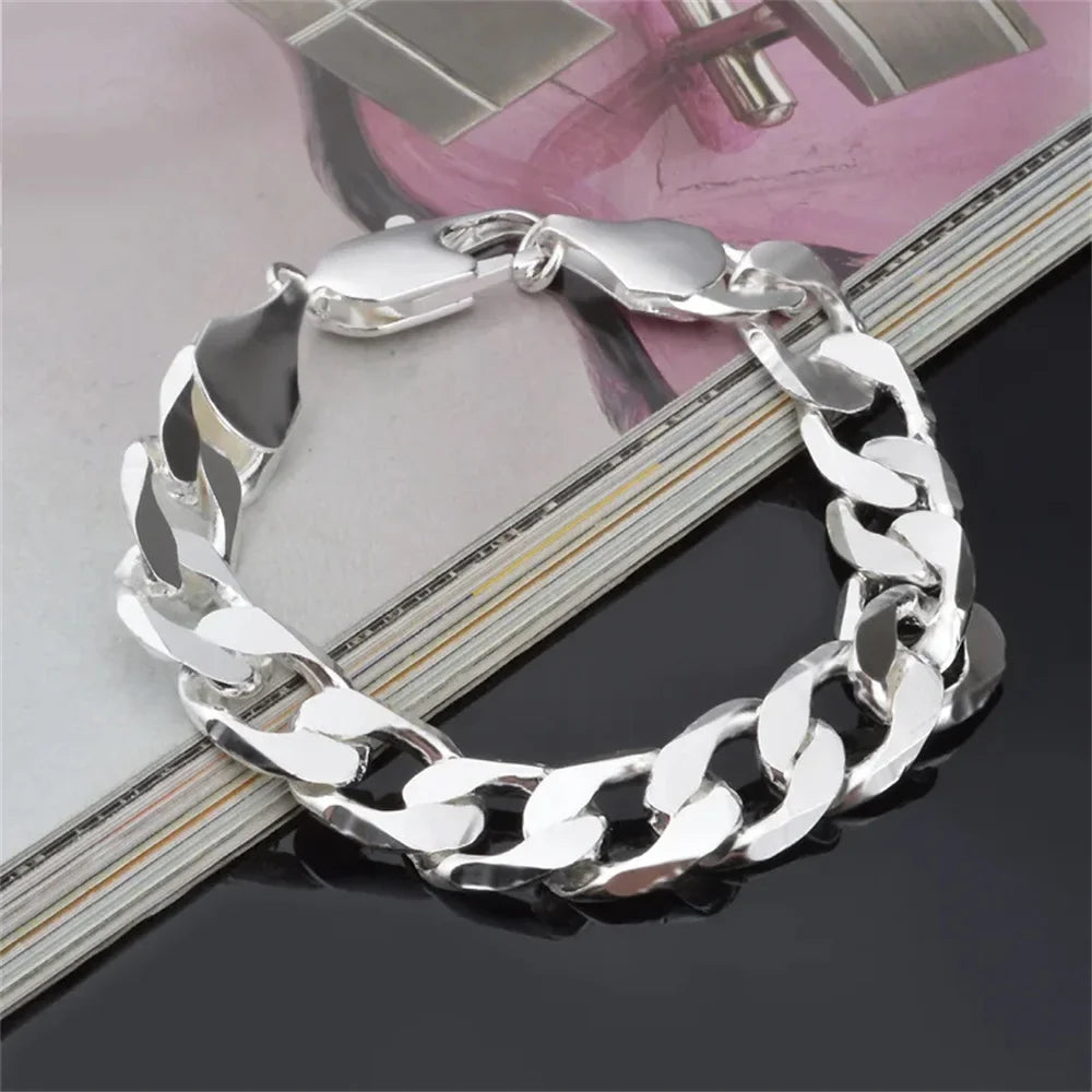 PABEYN 925 Sterling Silver Chain Link Bracelet | Unisex Wedding Gift