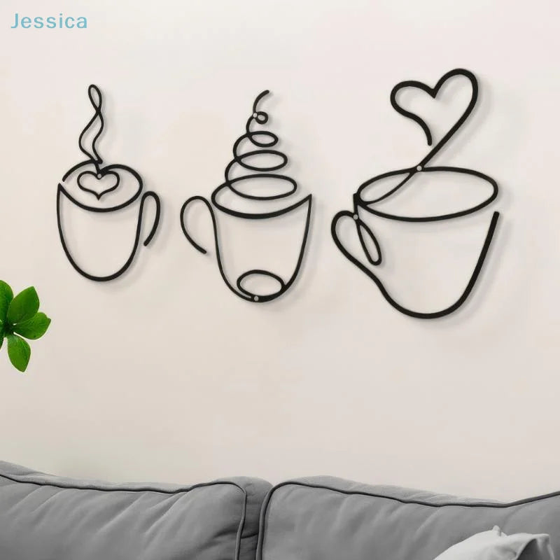 Metal Black Coffee Cup Wall Art Decor | Kitchen, Cafe & Coffee Bar Wall Hanging