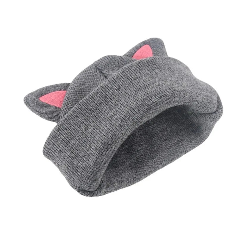 Baby Cartoon Cat Ears Knitted Hat | Warm Cotton Beanie for Toddlers