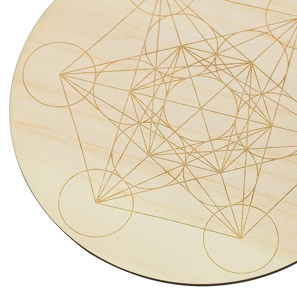15cm Crystal Lattice Ouija Board | Laser Engraved Metatron Sacred Geometric Wooden Plate for Wiccan Altar Rituals