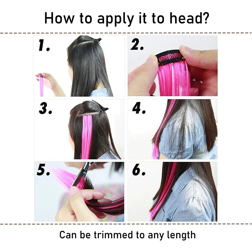 18 Inch Curly Clip In Hair Extensions Set | Colorful Highlight Synthetic Hairpieces
