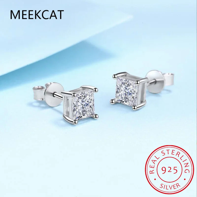 1ct D Color Moissanite Square Stud Earrings | Luxury 925 Sterling Silver Jewelry Gift
