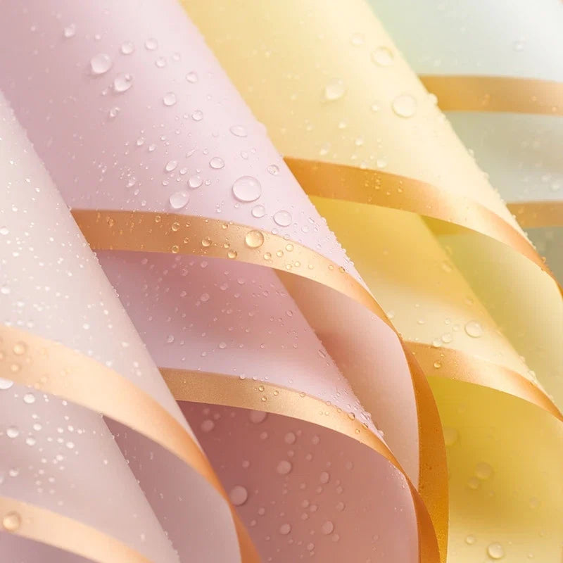 5pcs Flower Wrapping Paper with Golden Border | Korean Style Half Transparent Gift Packing for Florist Bouquet