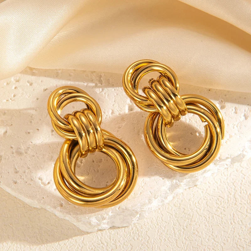 Stainless Steel Circular Splicing Earrings | Modern Geometric Drop Earrings