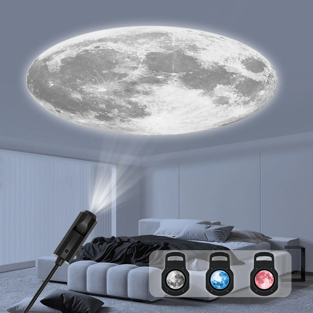 LED Starry Sky Projection Night Light | Three-Color Moon Atmosphere Lamp