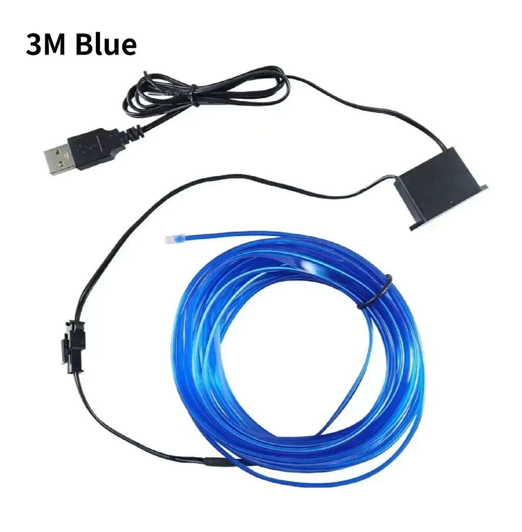 Blue EL Wire Car Atmosphere Light | 5m Flexible Neon Strip for DIY Interior
