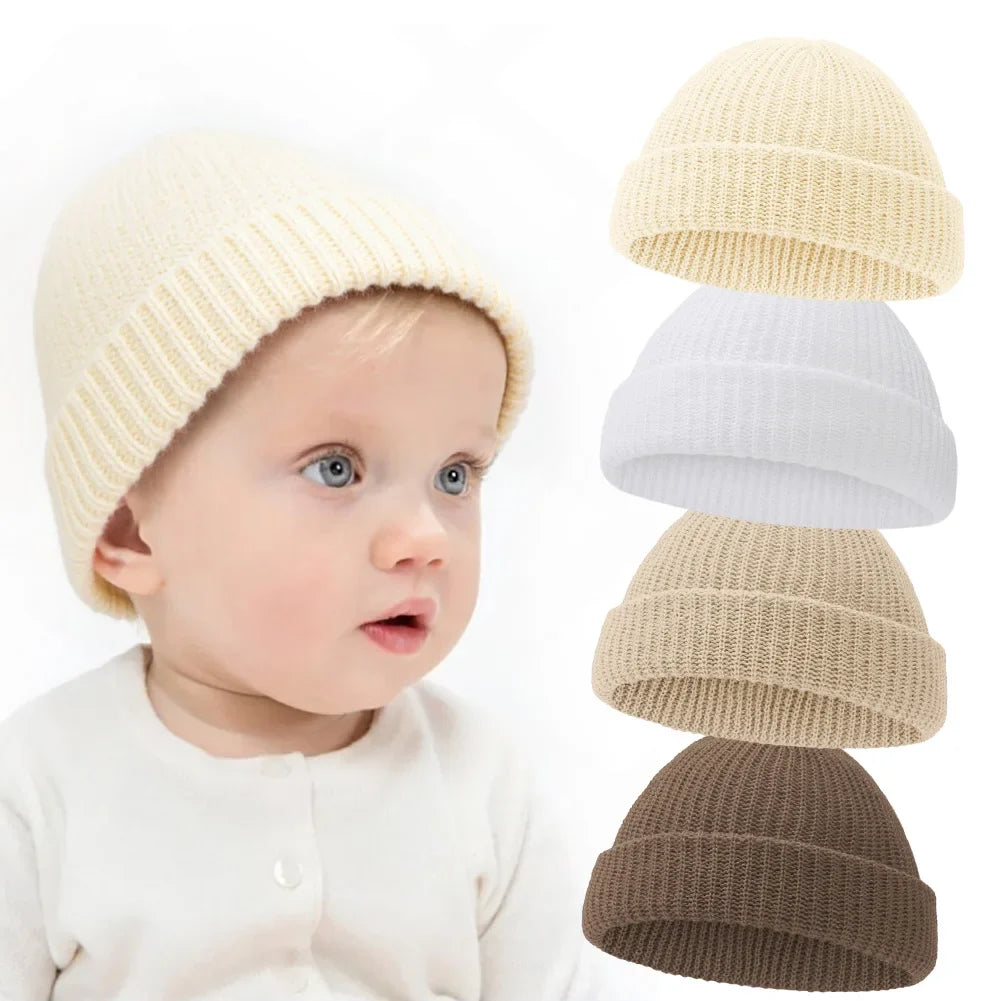 Baby Knitted Turban Hat for Boys Girls | Solid Color Winter Beanie