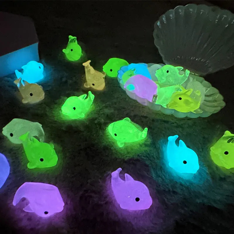 Mini Luminous Dolphin Ornaments Set | Glow in the Dark Micro Landscape Figurines