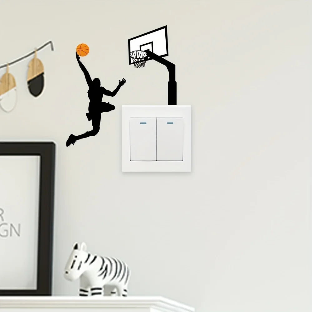 Basketball Player Light Switch Stickers | Waterproof Vinyl Wall Decals for Bedroom and Living Room