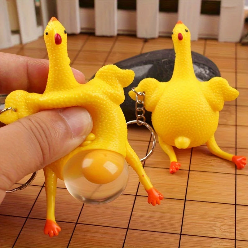 Funny Mini Chicken Keychain | Squeezable Egg-Laying Duck Toy
