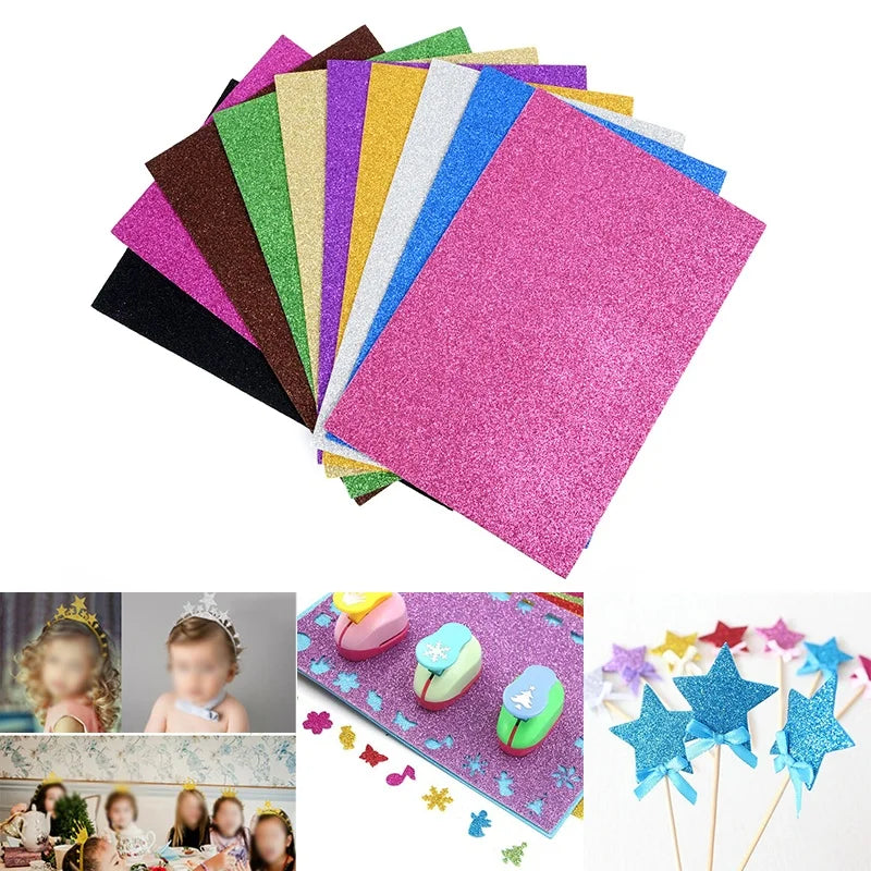 10pcs Glitter EVA Foam Paper Sheets | Soft Sponge Touch Craft Paper for Kids DIY