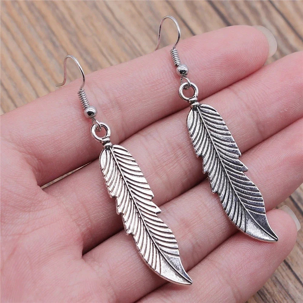 Vintage Feather Dangle Earrings | Boho Drop Earrings for Women