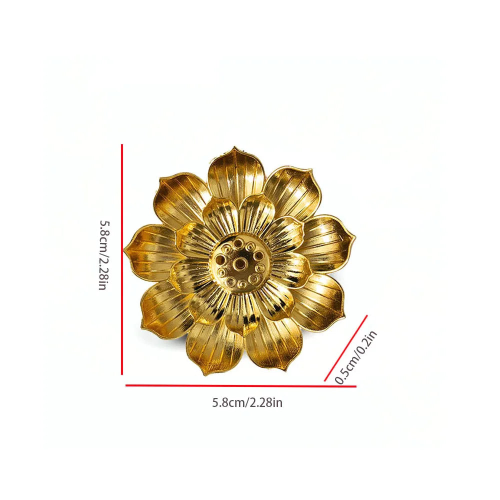 Gold Lotus Incense Burner | Metal Incense Holder with Detachable Ash Catcher
