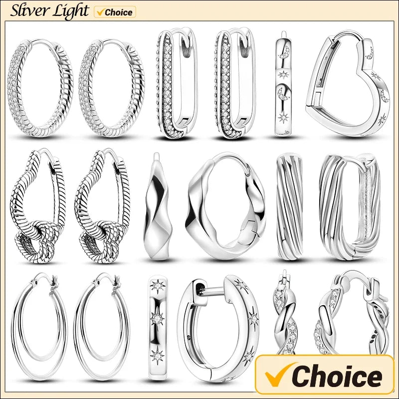 925 Sterling Silver Hoop Earrings with Zircon | Classic U-Shaped Women Jewelry