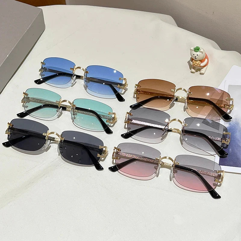 Rimless Square Sunglasses | Vintage Gradient UV400 Shades