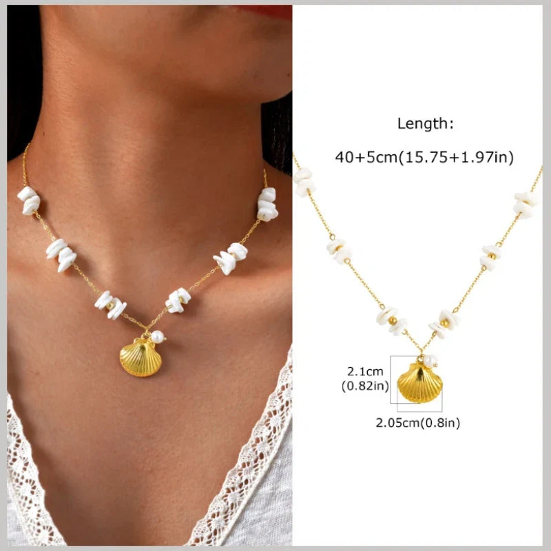 18k Gold Plated Pearl Shell Starfish Necklace | Summer Beach Jewelry for Women