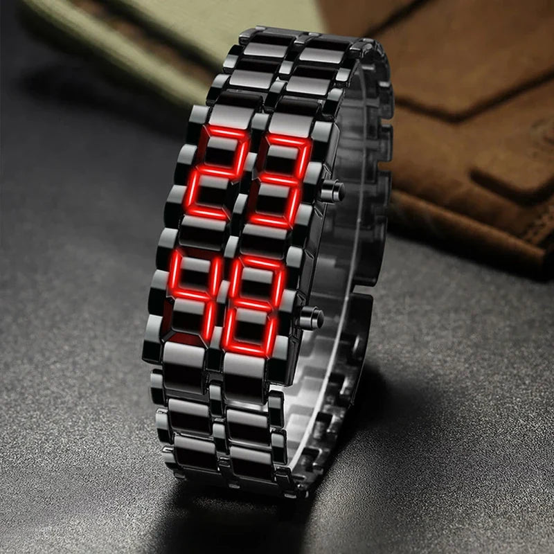 Men's Digital Lava LED Watch | Full Metal Sport Watch with Red Blue Display