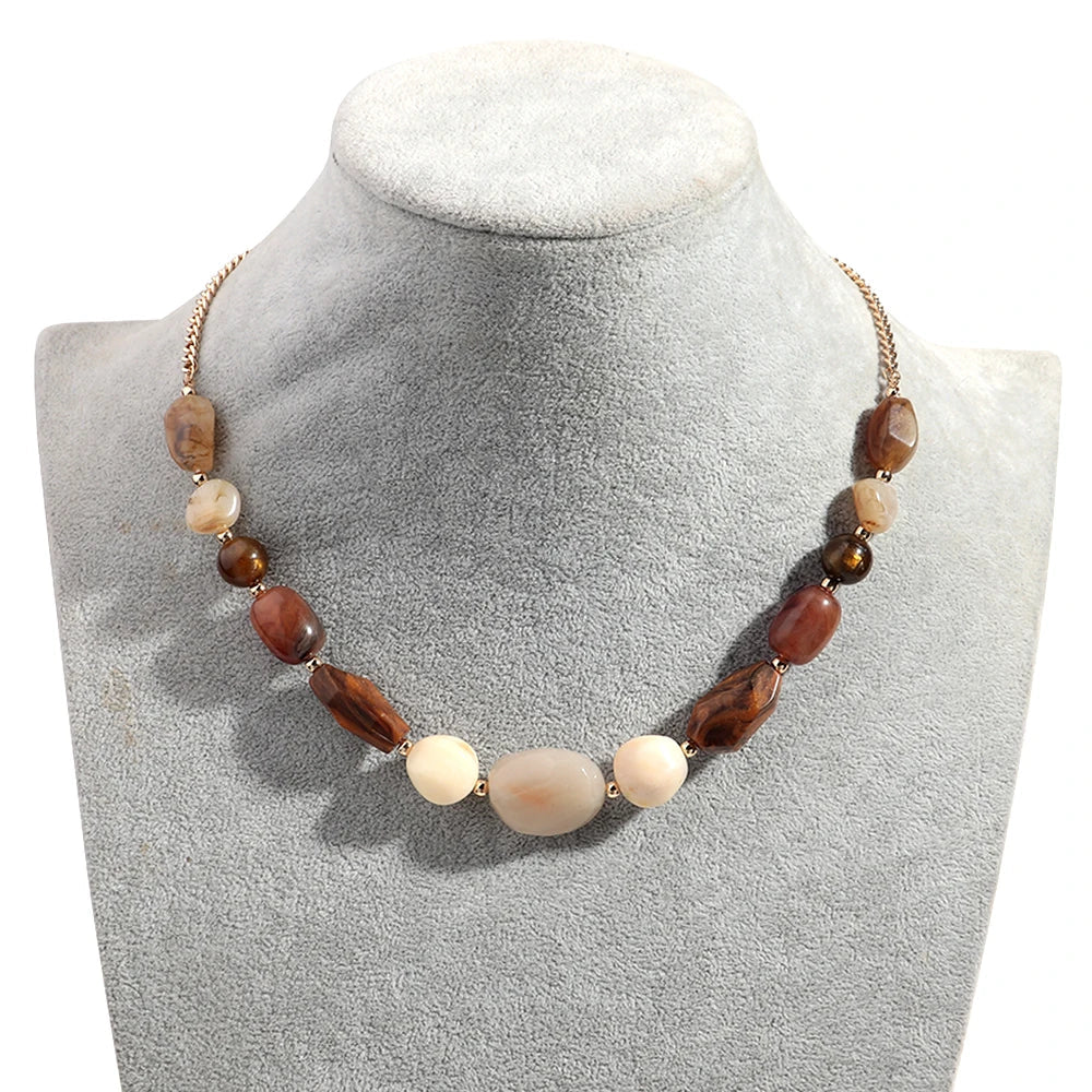 Vintage Acrylic Irregular Beaded Chain Necklace | Geometric Clavicle Choker Jewelry