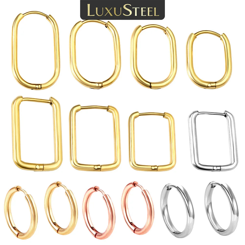 LUXUSTEEL U-Shaped and Geometric Hoop Earrings | Anti-Allergy Stainless Steel Earrings for Women and Men