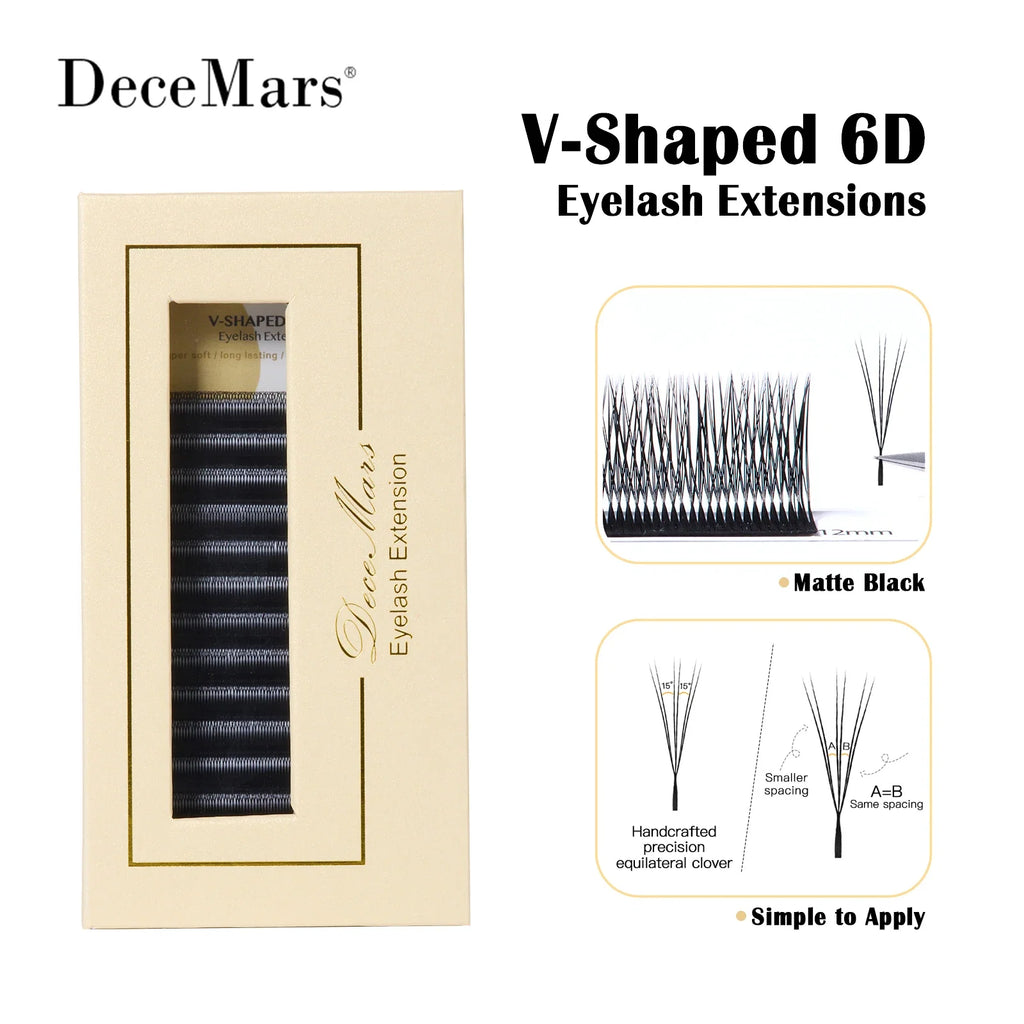 DeceMars V-shaped 6D Eyelash Extensions | Matte Black 12 Rows/Tray