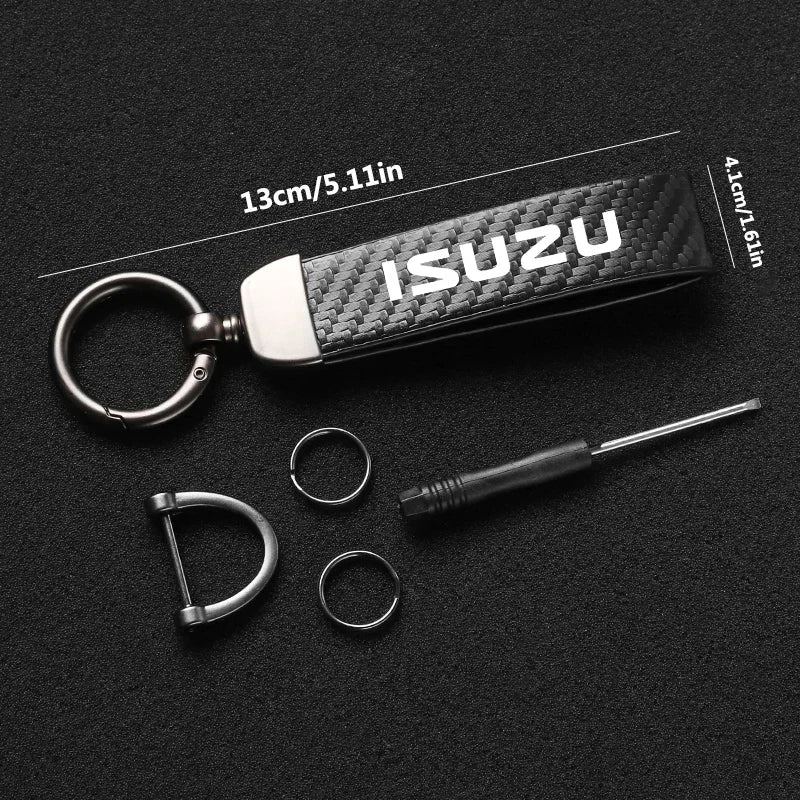 Isuzu Dmax Keychain with Microfiber Leather | Carbon Fiber Style Key Ring