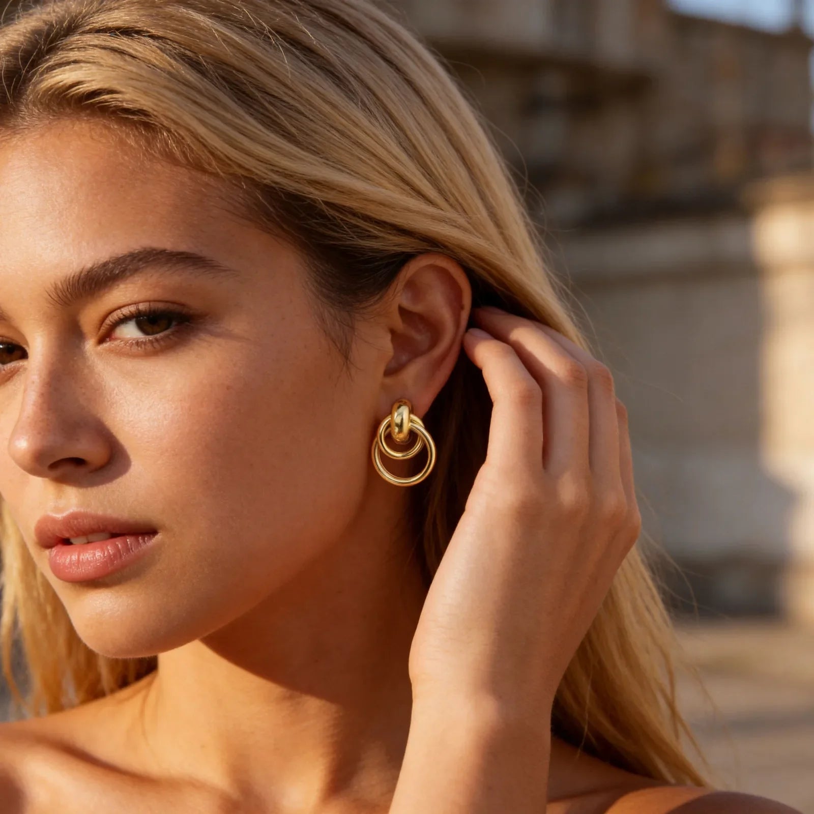 18K Gold Twist Knot Stud Earrings | Geometric Textured Screw-Back Earrings for Women