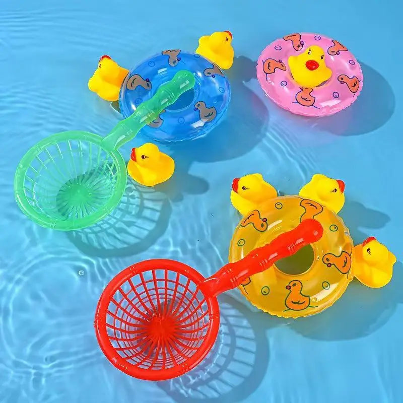 Bath Toy Set for Toddlers | Floating Duck Bath Toys with Fishing Net and Swimming Rings