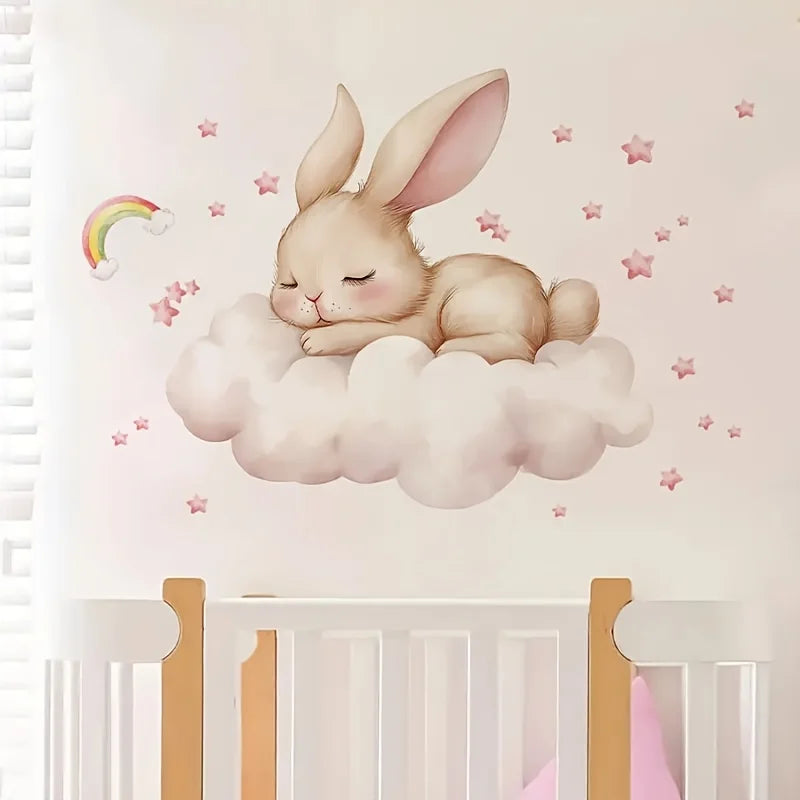 1 Modern Watercolor Sleeping Rabbit Wall Sticker | Pink Room Decor