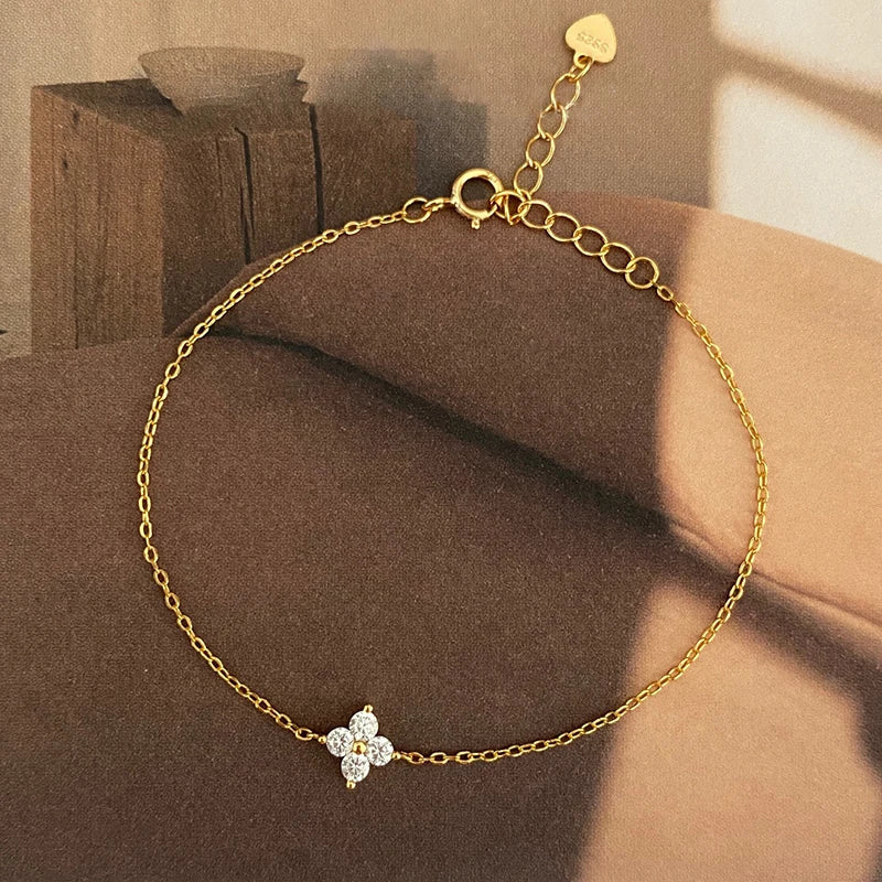 Four Leaf Clover Cubic Zirconia Bracelet | Trendy Chain Link Bracelet for Women