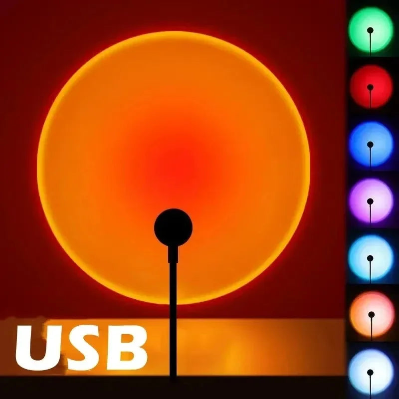 USB Sunset Projection Lamp | Rainbow Atmosphere Night Light for Photography and Room Decor