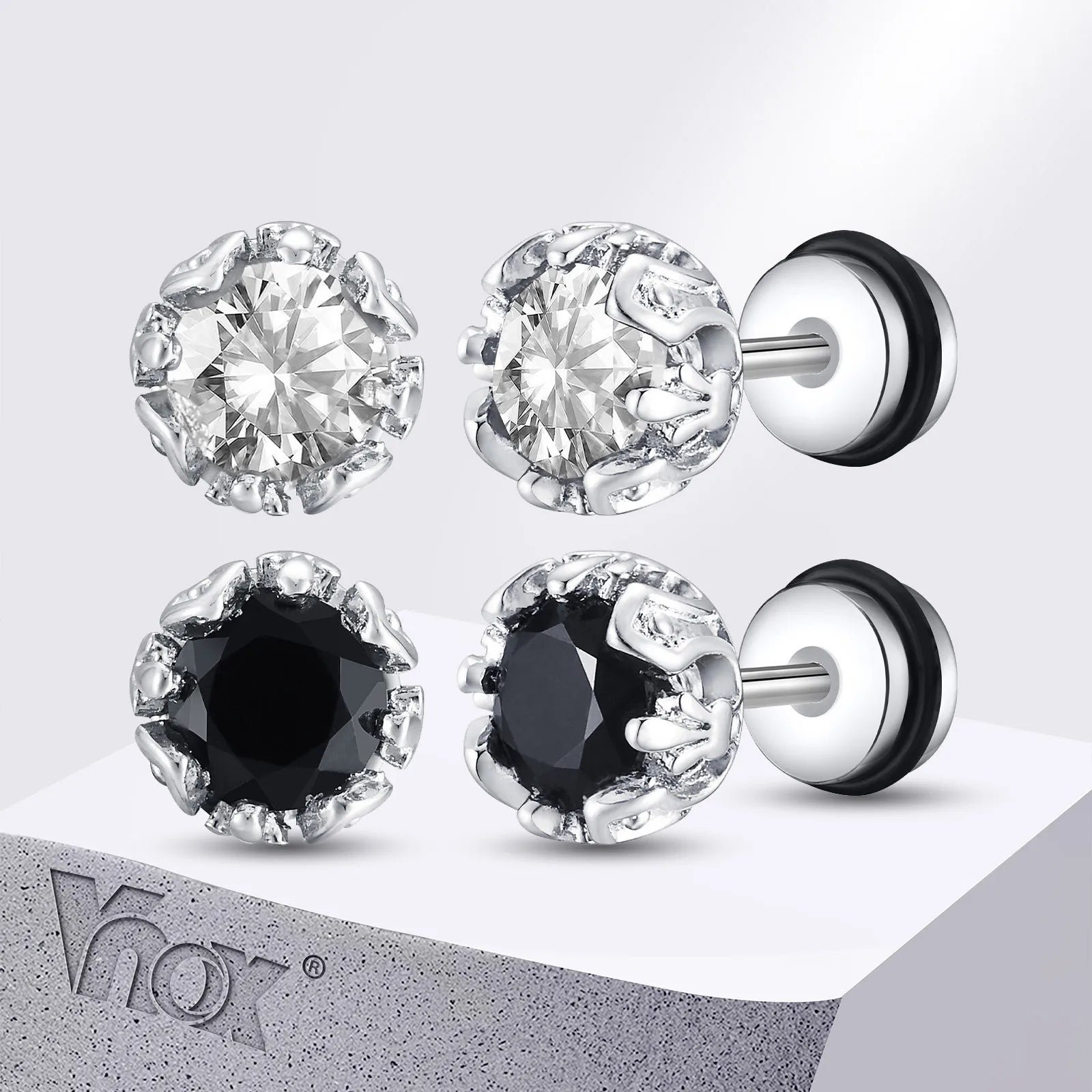 Unisex Black Onyx Screw Stud Earrings | Stainless Steel Retro Earrings for Men and Women