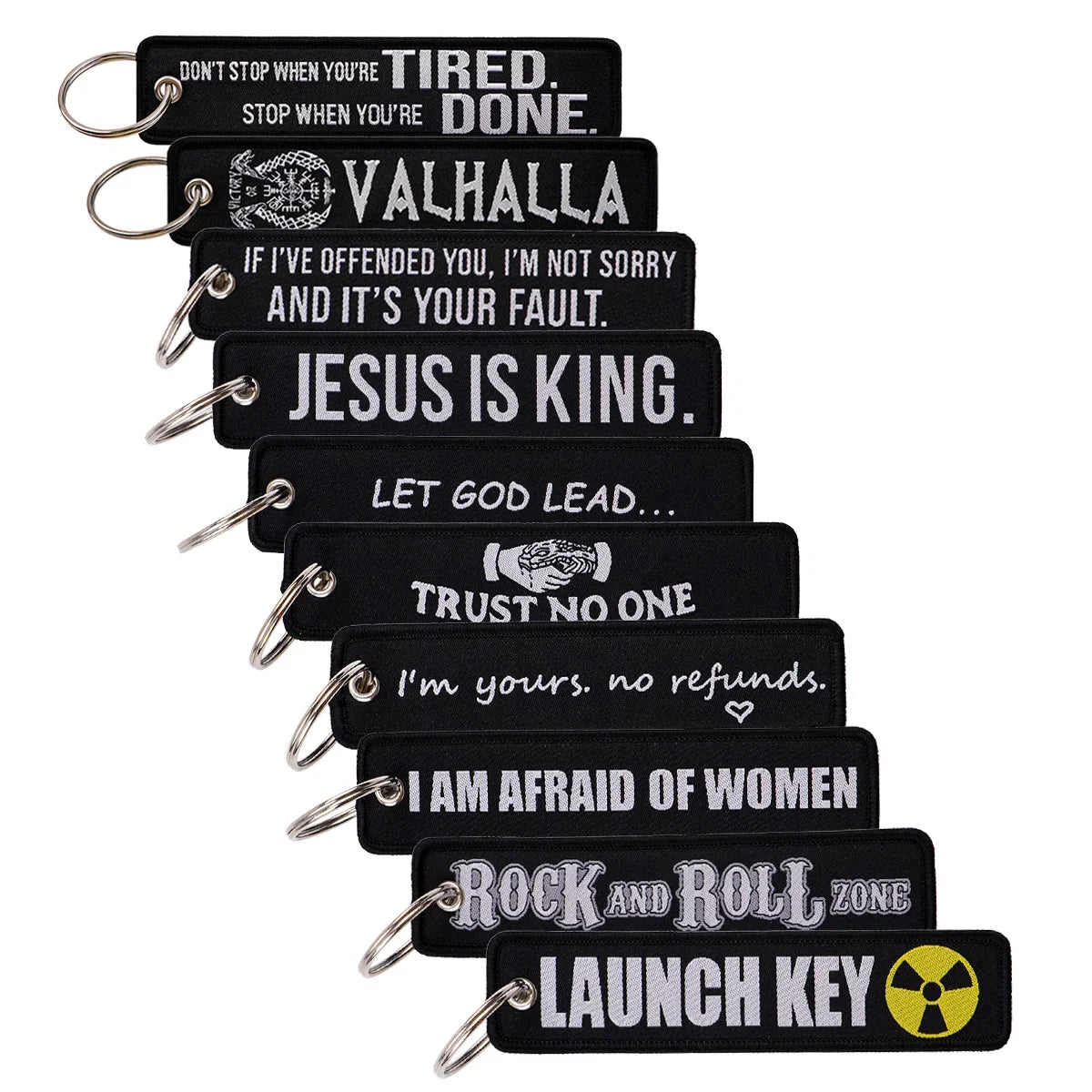 Rock and Roll Key Fob | Black Embroidery Key Tag for Bags and Gifts