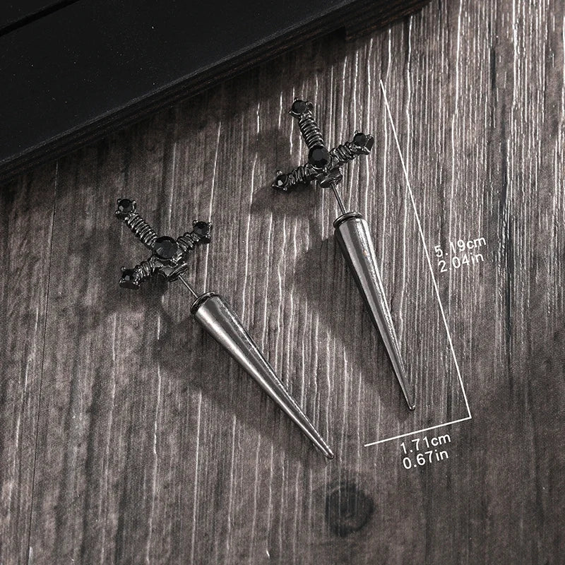 Gothic Sword Earrings | Vintage Crystal Dagger Ear Jacket for Women