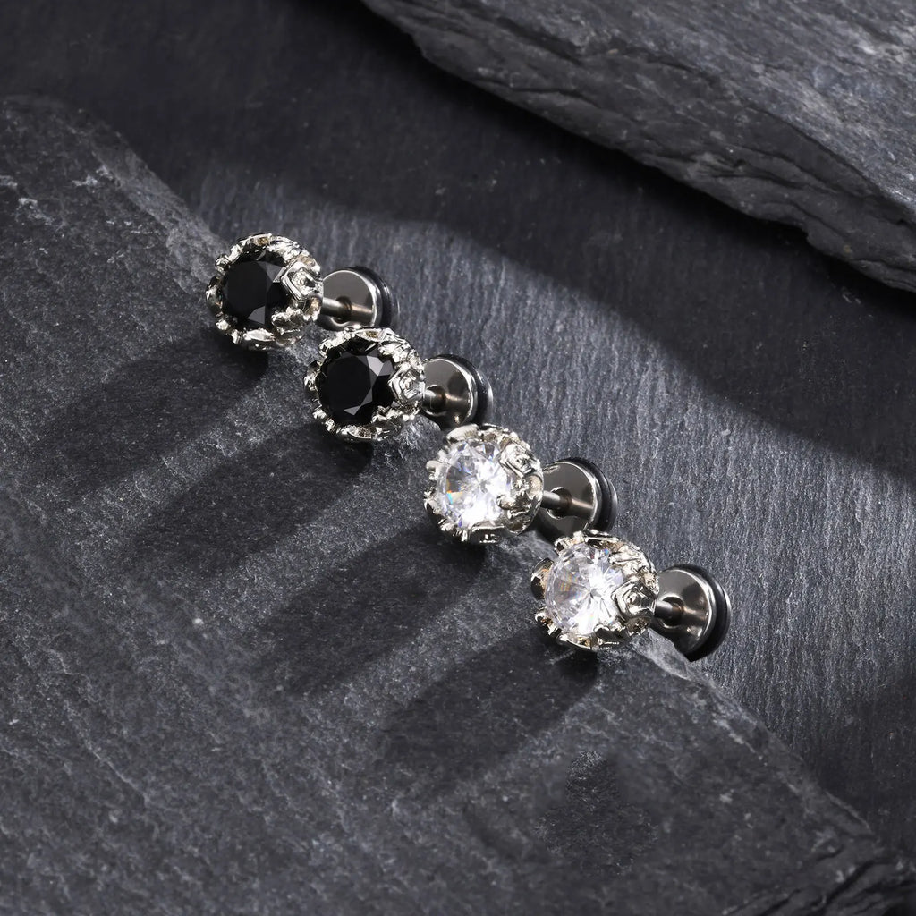 Unisex Black Onyx Screw Stud Earrings | Stainless Steel Retro Earrings for Men and Women