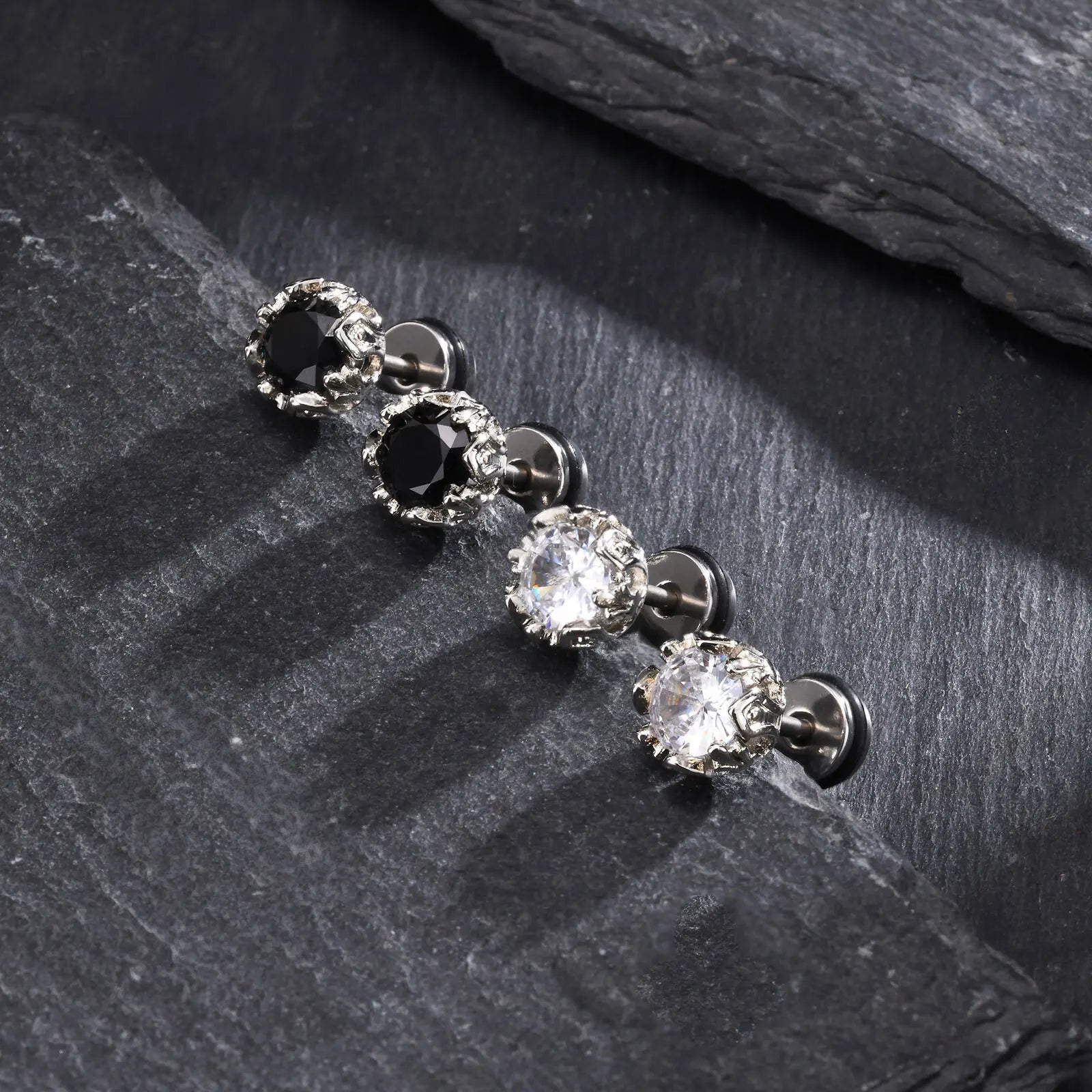 Unisex Black Onyx Screw Stud Earrings | Stainless Steel Retro Earrings for Men and Women