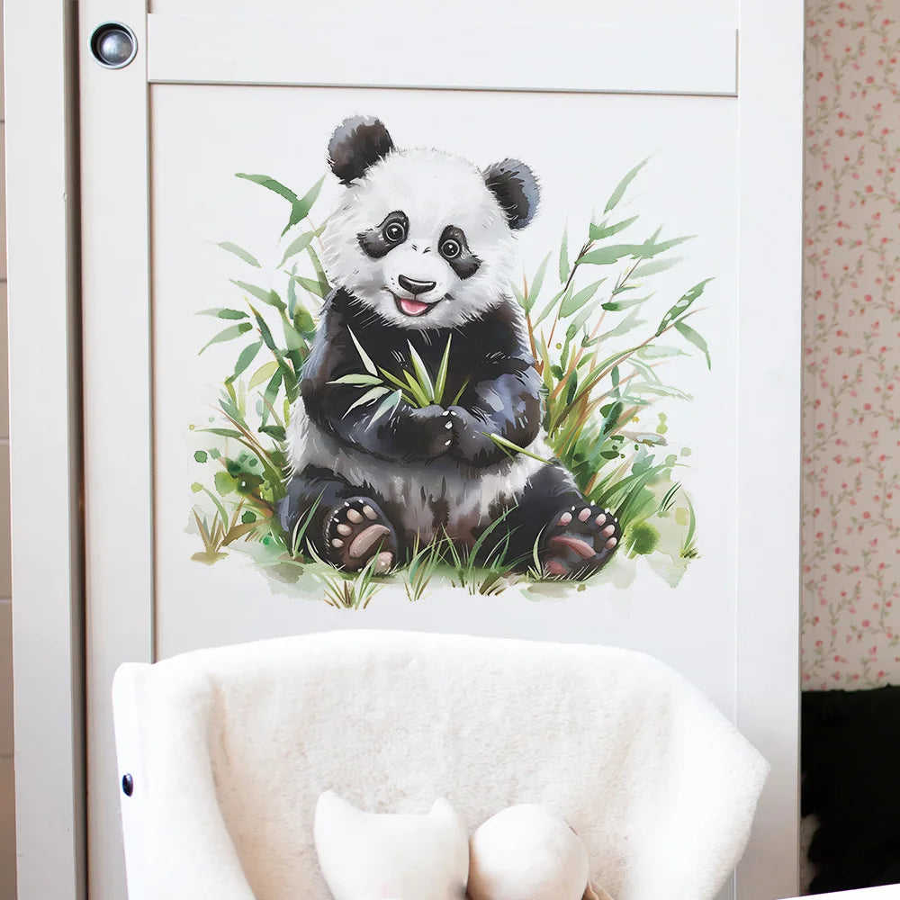 Panda Wall Decal for Kids Room | Cute Bamboo Eating Animal Sticker
