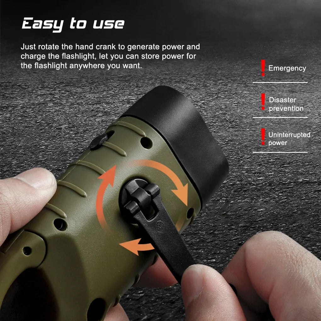 Solar Hand Crank Flashlight | Portable LED Emergency Lantern for Camping and Hiking